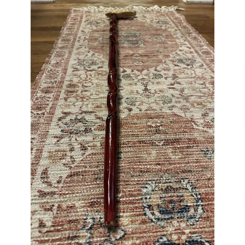 Hand Carved Dog Handle, Walking Stick 34 Inch Twist Shaft + Folk Art Cane Money